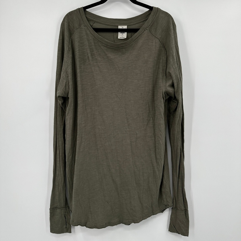 We The Free Olive Green Extra Long Sleeve Casual Oversized Tee Shirt Size Small
